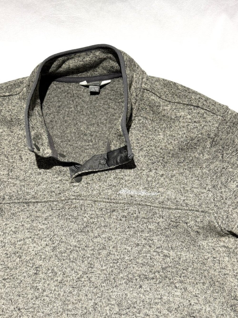 Eddie Bauer Mens "Radiator" Snap Mock Fleece Pullover Sweater XXL Gray/ White